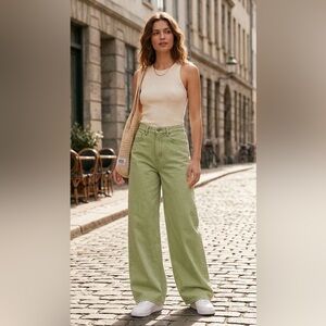 BDG Wide Leg Jeans in Sage Green - Washed High Rise Baggy Denim